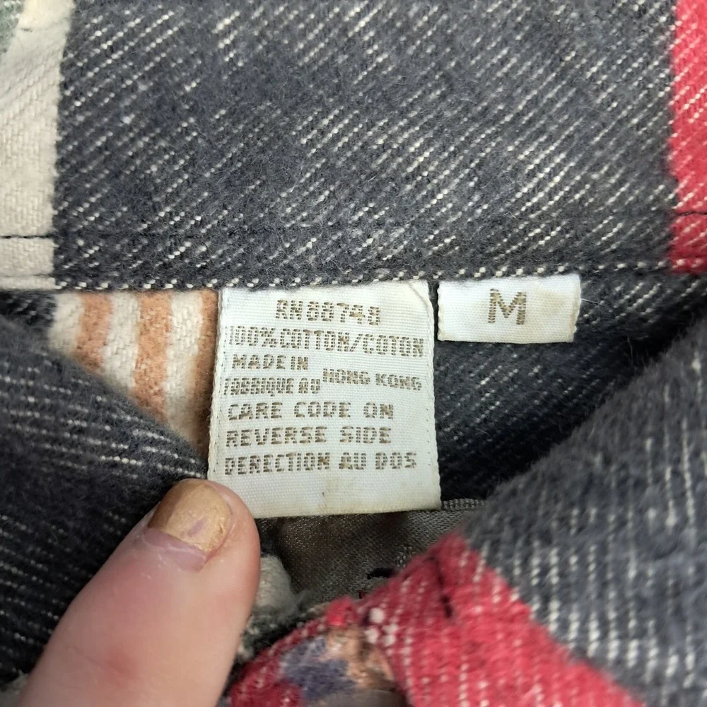 Vintage Territory Ahead Mens Striped Heavy Cotton Twill Flannel Shirt Red Medium - Picture 3 of 7